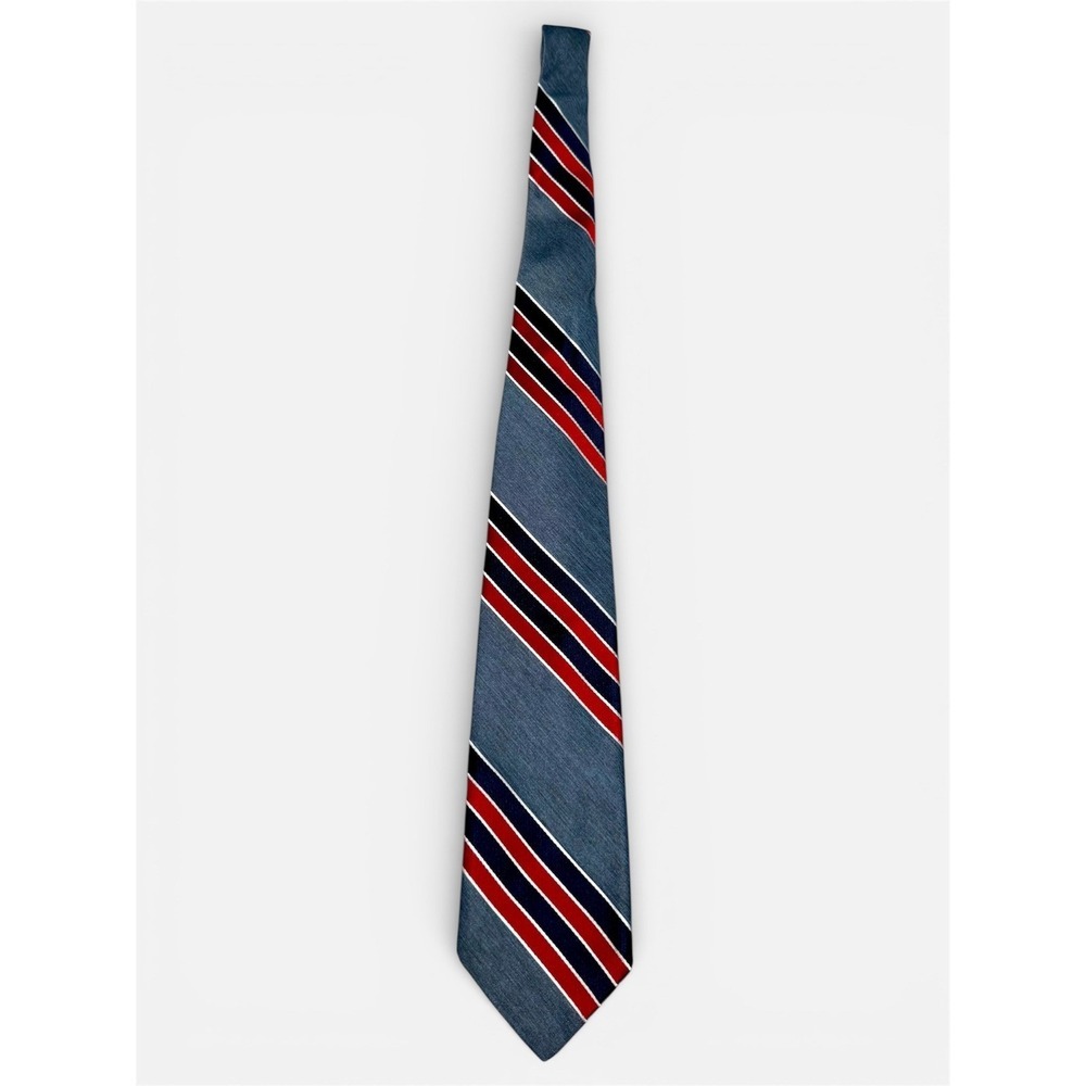 Christian Dior Cravates Paris New York Striped Necktie Mens Polyester Blue Red - Picture 2 of 6